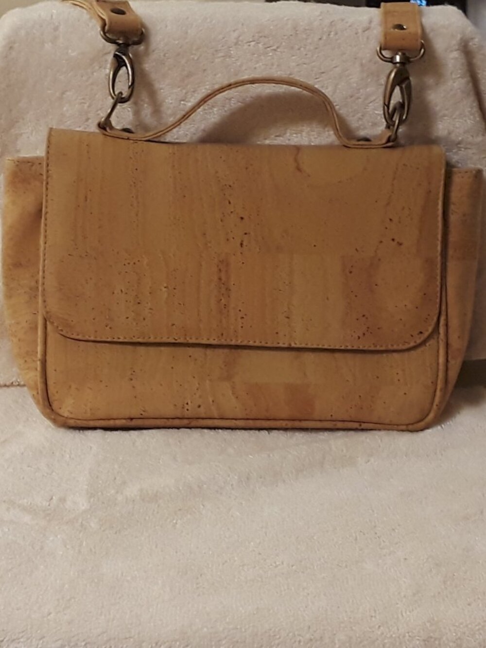 Natural Cork Portugal Convertible Satchel Crossbody Bag Top Handle and Strap EUC